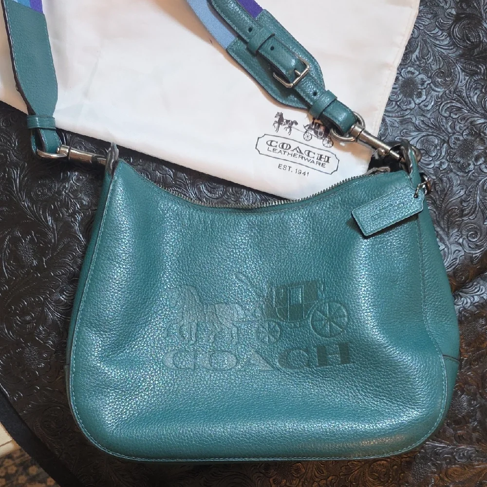 Coach Turquoise Leather Shoulder Bag Jes Hobo - Picture 1 of 9